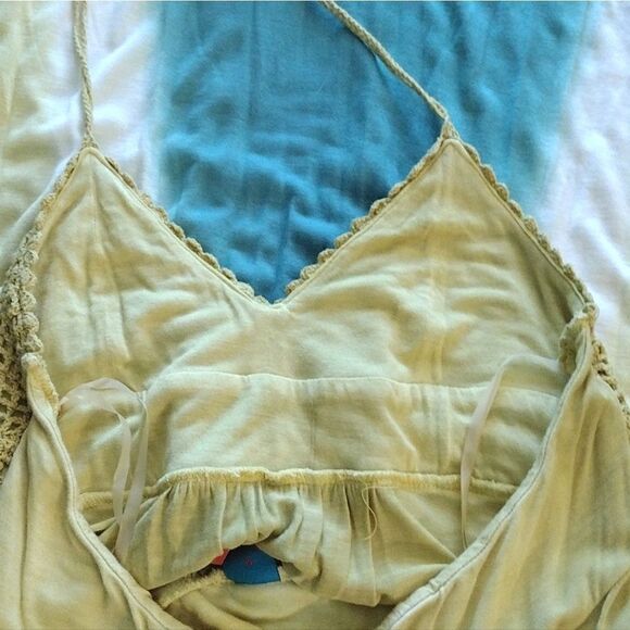 Y2K Yellow Green Tie Dye Viscose Embroidered Halter Maxi Dress Medium - Picture 11 of 16